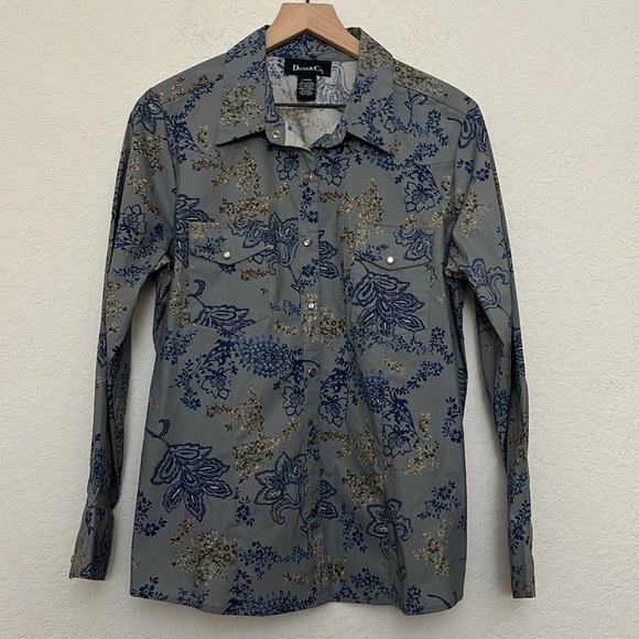 Denim & Co western cotton blend button snap blouse size large - Picture 1 of 6